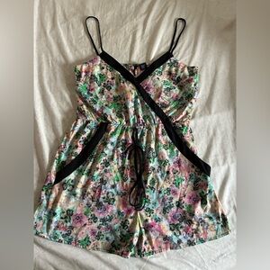 Fire Los Angeles Multicolor Floral Romper with Black Trim